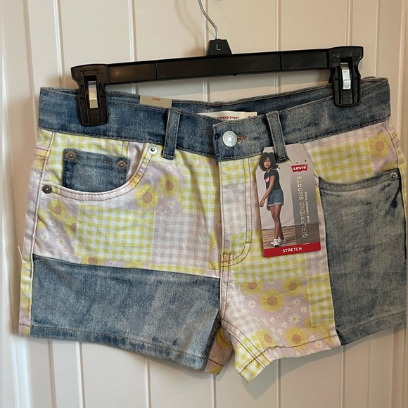 NWT Big Girls Gingham/Daisy Pattern Block Adjustable-Waistband Girlfriend Shorts - Picture 4 of 11